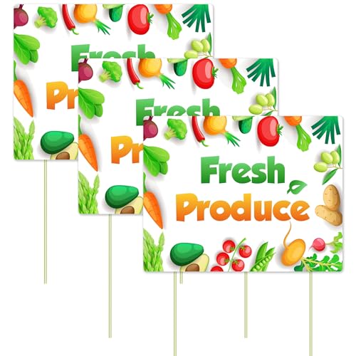 Lesnala 3 Pcs Double Sided Fresh Produce Sign with Stakes 14.37 X 11.22 In