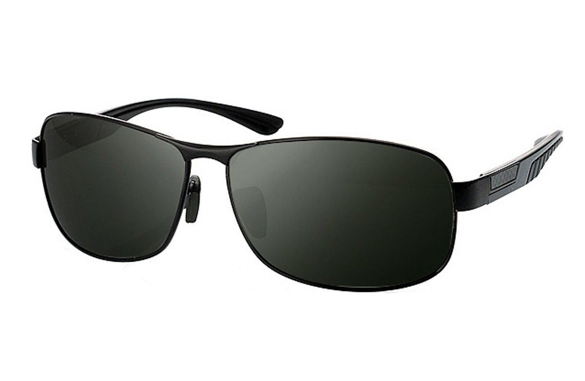 Fashion Gafas de sol para Hombres de moda deporte sunglasses anti-UV400 Caballero Conducir Piloto Guapo con Cristales Polarizados - Montura negra Cristal negro - con estuche y bolsa