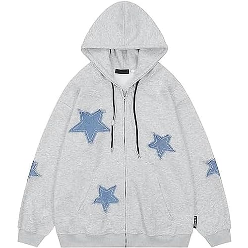 Sunwittafy Y2k Hoodie Men Women Star Zip Up Hoodie Letter Print Harajuku Oversized Sweatshirt Grunge Jacket Streetwear, A2-grey, S Sunwittafy Y2k Hoodie Men Women Star Zip Up Hoodie Letter Print Harajuku Oversized Sweatshirt Grunge Jacket Streetwear, A2-grey, S