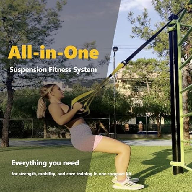 Suspension Bodyweight Fitness Training Kit, Full Body Workouts Home Gym Resistance Trainer Straps for Total Body Workouts