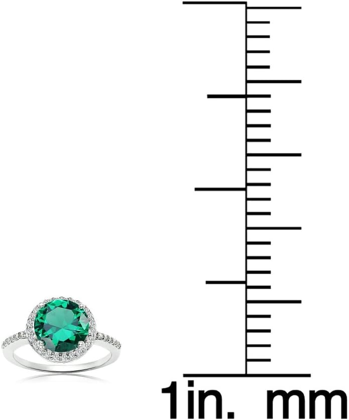 Ice Gems Sterling Silver Simulated Emerald and Cubic Zirconia Round Halo Ring - Image 4