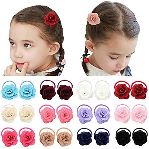 Elesa Miracle 12 Pairs Baby Girls Hair Bow Elastic Ties 1.6 Inch Mini Bow Ponytail Holders Toddler Pony Holder Hair Elastics Value Set (12 Pairs Flower) Cover