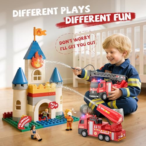 Vanvimen 4 Pack Fire Truck Toy for 2 3 4 5 Year Old Boys, 9" Fire Truck Toys for Toddlers 1-3 3-5, Firetruck Toy with Light, Sound & Sprinkler Pump, Toys for 2 3 4 5 Year Old Boys, Toys for Boys by Vanvimen - Image 4