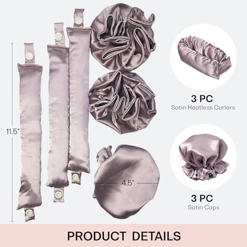 BLINKEEN Modelador de Cabelo Sem Calor de Cetim 3 Conjuntos/6 Peças, Faixa de Cabeça de Modelador de