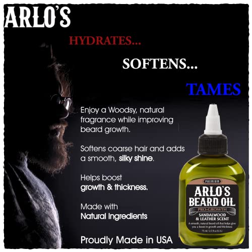 Arlo's Pro Growth Beard Oil - Sandalwood Leather Scent 2.5 Oz. - Promotes Beard Hair Growth #TOP2
