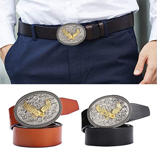 Fityle Cintos De Cinta De Couro De Estilo Retro Flying Eagle \u0026 Arabesque Buckle Belt - Preto