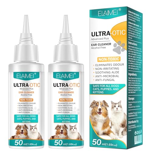 Smddx Dog Ear Drops (50mlx2) Dog Ear Drops for Infection Antibiotics Ear Cleaner for Dogs Provides Relief for Yeast Infection Itching and Odours-First Aid Antiseptic for Puppy Cats and Dogs