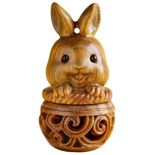 Healvian Saquito de madera de sándalo colgante portavehículos decoración china joyas difusor bolsa con perlas aromáticas para abrir soporte de perlas aromáticas verde sándalo carro llavero conejo