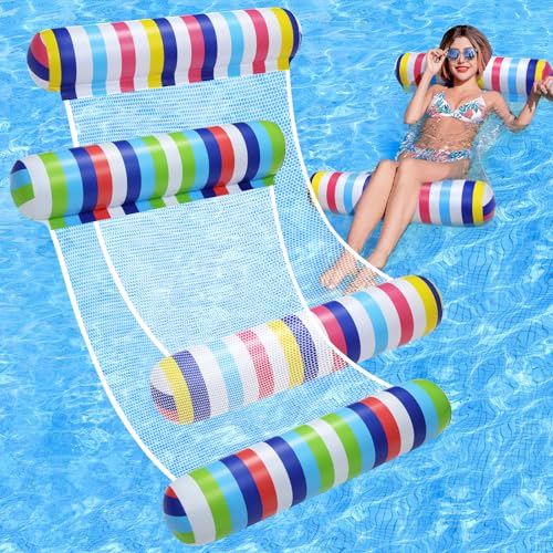 Pool Floats - 2 Pack Inflatable Pool Floats Rafts, Adult Size, 4-in-1 Floats for Swimming Pool, Thick PVC Pool Float Lounger Water Hammock