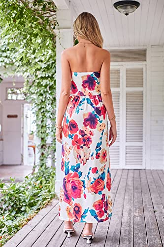 Image of GRACE KARIN Women Strapless Dress Casual Loose Ruched Long Maxi Dress with Pockets