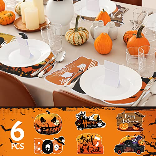 Halloween Placemats Set Of 6 Halloween Party Decoration, Washable Plastic Dining Table Mats, Waterproof Kitchen Placemats For Indoor Home Farmhouse Party Supplies (Orange) #TOP5