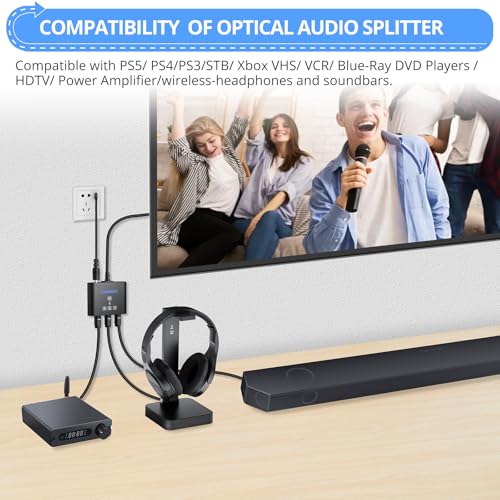 Image of CAMWAY Digital Optical Splitter 1 in 3 Out - SPDIF Toslink Optical Audio Splitter 3 Way with 3.3ft Fiber Optic Cable,Support LPCM2.0 /DTS /Dolby-AC3,ToslinkSplitter for Xbox,PS5 /PS4,Headphone,Soundbar