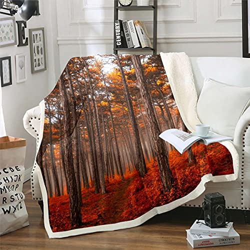 Maple Tree Sherpa Blanket Red Leaf Fleece Blanket Jungle Woods Blanket Throw For Kids Girls Women Autumn Leaves Printed Nature Pastoral Style Fuzzy Blanket Sofa Decor Bedroom Decor Queen 90"X90" #TOP18