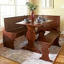 3 Pcs Walnut Wooden Breakfast Nook Dining Set Corner Booth Bench Kitchen Table Set Includes 1 Dining Corner, 1 Dining Table and 1 Dining Bench Table 43.25 L x 27.5 W x 29.5 H inches Furniture