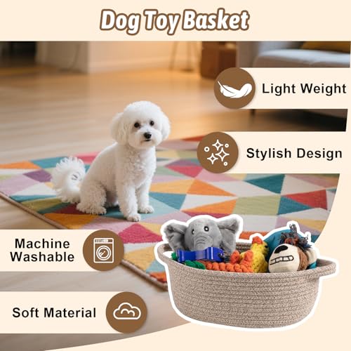 Image of OIAHOMY Small Woven Basket with Gift Bags, Ribbons & DIY Label Card, Baskets for Gifts Empty, Small Rope Basket 12 * 8 * 5IN, Cute Decorative Baskets with Handles for Baby Pets, Toys, Blown