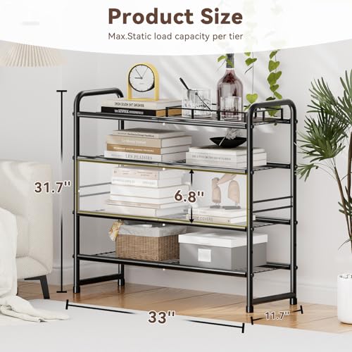 Image of Standard Shoe Rack 4-Tier 32.5 Inches Wide, Free Standing Shoe Organizer for Indoor Outdoor | Adjustable Heavy-Duty Metal Shelf Ideal for Home Entryway Closet & Garage Balcony | Black