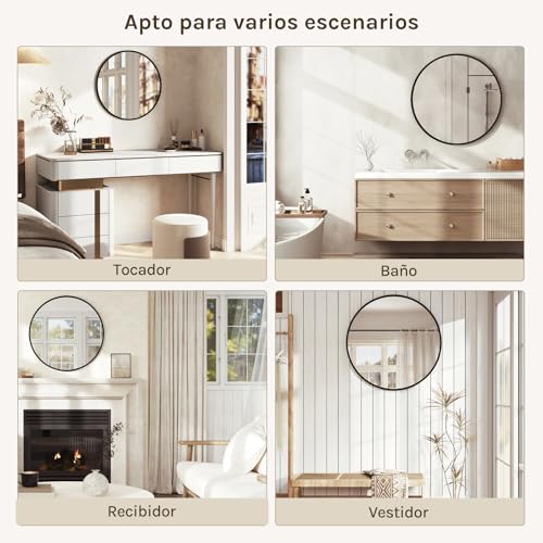 Miniatura 7 de Woltu Espejo Pared, Espejo Baño, Espejo Decorativo De Baño O Tocador Con Marco Metálico Negro, Cristal Hd Sin Distorsión, Estilo Moderno Para Dormitorio, Entrada O Salón, 81 Cm