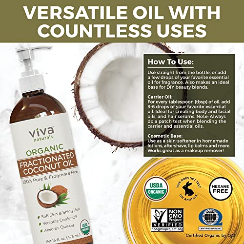 Organic Fractionated Coconut Oil 16Oz- Moisturizing Hair & Body Oil, Carrier Oil #TOP4