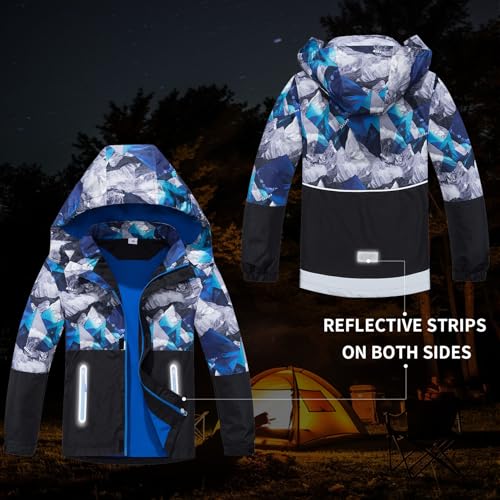 image for MGEOY Boys Rain Jacket Lightweight Waterproof Hooded Fleece Lined Rain