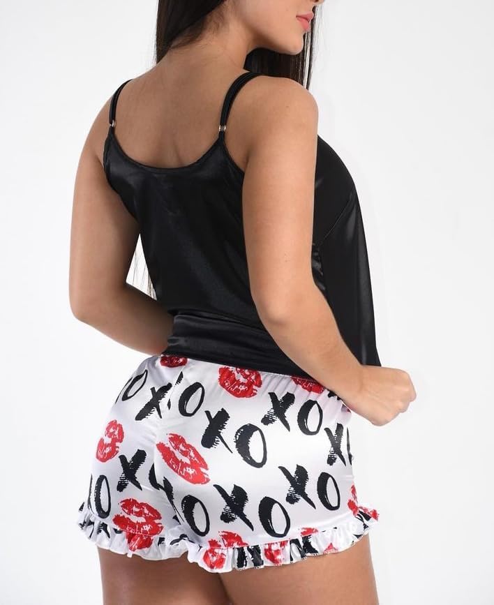 Women's Heart PJ Cute Pajamas Shorts Set Sexy Coquette Bow Pjs V-Neck Cami Top Boxer Shorts Lingerie Lounge Sets - Image 5