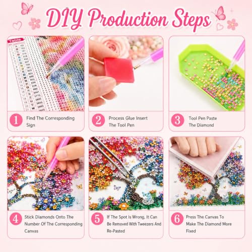 Image of Flavizo Diamond Painting Kit for Adults, DIY Craft with Drill Rhinestones Canvas, Creative Diamonds Artwork, Handmade Decoration Sparkling Home Wall Display (Colorful Tree)