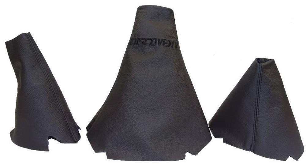 The Tuning-Shop Ltd Fits Land Rover Discovery Series 1 (1995-1998) Or Series 2 (1999-2004) Set of 3 Gaiters Custom Made Boots Black Genuine Italian Leather with Black Logo Edition Embroidery