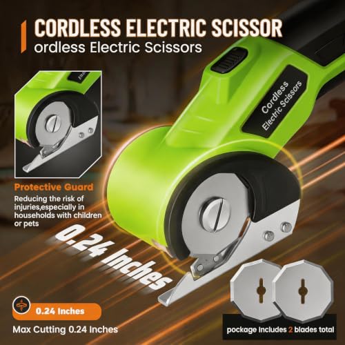 Image of Electric Scissors, Cardboard Cutter, With LED Light, High-Efficiency Brushless Motor, 2000mAh Battery, Tungsten Steel Blade, Suitable for Cloth, Cardboard, Carpet Wire Rope Cutters Green