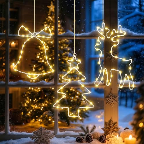 Glovios Weihnachtsbeleuchtung Fenster Innen 3 Stück LED...