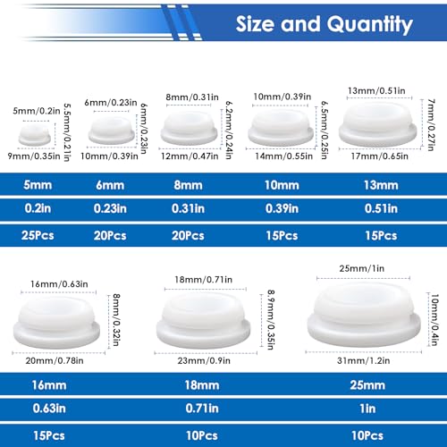 Image of smseace 130Pcs White Rubber Plugs for Round Holes Set - 8 Sizes (1 inch, 3 /4 inch, 5 /8 inch, 1 /2 inch, 3 /8 inch, 5 /16 inch, 1 /4 inch, 1 /5 inch) - Versatile Assorted Rubber Plugs for Furniture, Office, and Kitchen