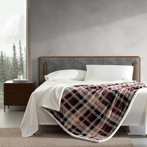 Image of Eddie Bauer - Throw Blanket, Brushed Fleece & Plush Sherpa Bedding, Blanket for Couch & Bed (Trailhead Plaid Red, 50 inch x 60 inch)