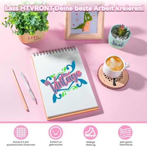 HTVRONT Transferfolie Plotter für Vinyl – 12 Zoll x 10 Fuß (30,5 x 305 cm) Übertragungsfolie Plotter mit mittlerer Haftung für permanente Vinylfolien geeignet für Schilder, Aufkleber, Dekale