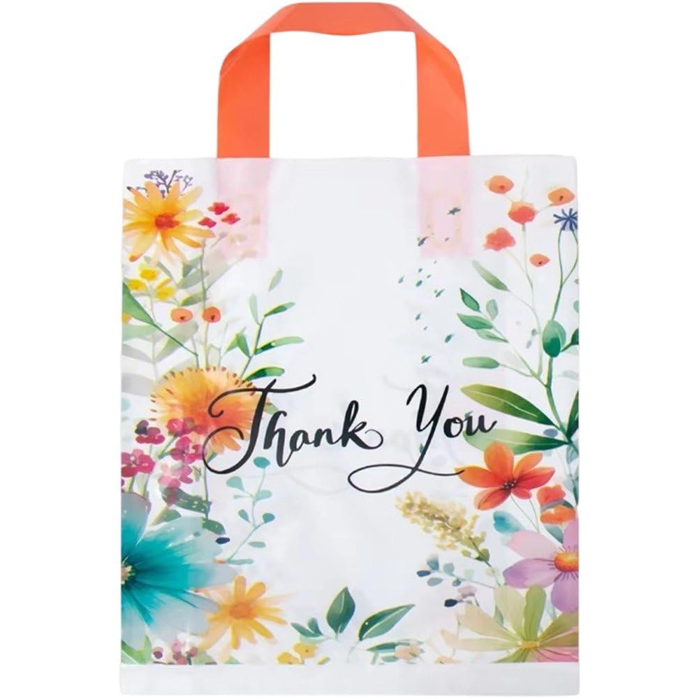 Ericetion 50 Pcs Gift Bag, Shopping Bag with Handles, Floral Design Tote Bags, Birthday Party Packing Bags Wedding Favors Bag Gift Bag for Boutique Party