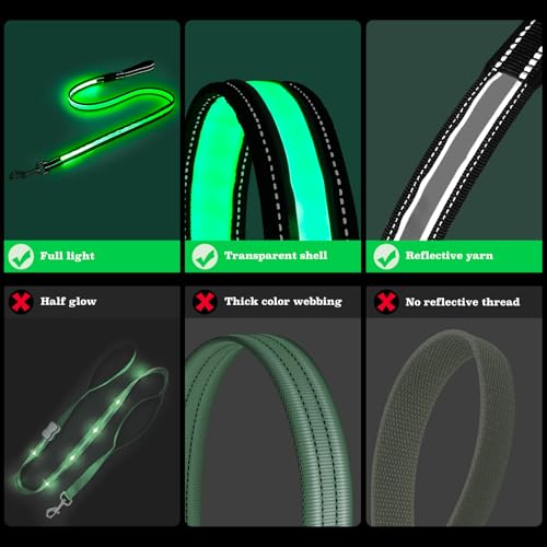 PZRLit Mehrfarbige 1.2 m LED Hundeleine–Leuchtend & Reflektierend,7 Modi Glühen im Dunkeln, Beidseitig USB-C Wiederaufladbar mit Akkuanzeige Wasserdicht Für Kleine Mittel Große Hunde, Nachtsicherheit