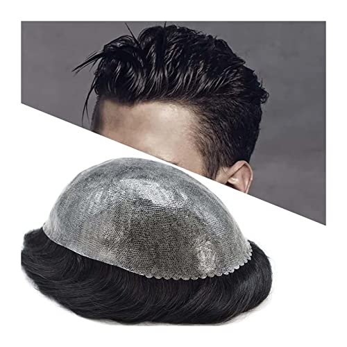 Toupet pour hommes en cheveux naturels noirs unis et lisses