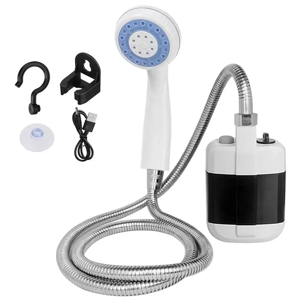 HSZON USB Rechargeable Portable Camping Shower Pump Handheld Shower Head & Flexible Hose 2 Spray Modes Waterproof for Travel Beach Pet Bathing & Car Wash | دش محمول USB للتخييم والشاطئ والسيارات
