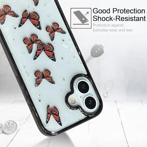 Image of VONZEE for iPhone 16 Plus Clear Glitter Butterfly Case, Cute Bling Sparkle Shiny Soft TPU Bumper Shockproof Women Girls Slim Protective Phone Cover for iPhone 16 Plus 6.7 inch,Black
