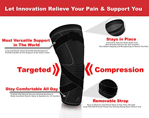 Knee Brace Compression Sleeve with Strap for Best Support & Pain Relief for Meniscus Tear, Arthritis, Running, Basketball, MCL, Crossfit, Jogging and Post Surgery Recovery for Men & Women (Black, 3XL) - Thumbnail 2