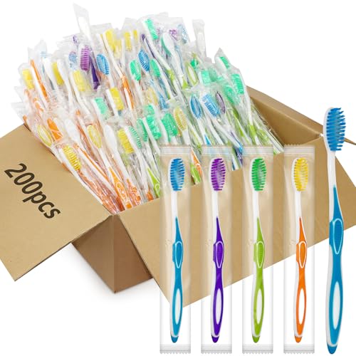 200 cepillos de dientes desechables de 4 colores con embalaje individual para hotel y viajes