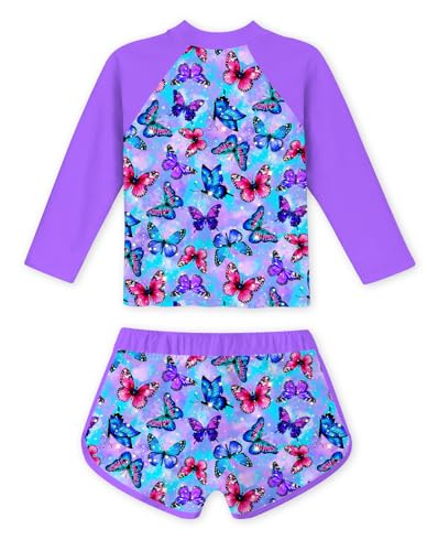 Image of Vogseek Girls Rash Guard Two Pieces Swimsuit Long Sleeve Bathing Suit for 3-10 Years