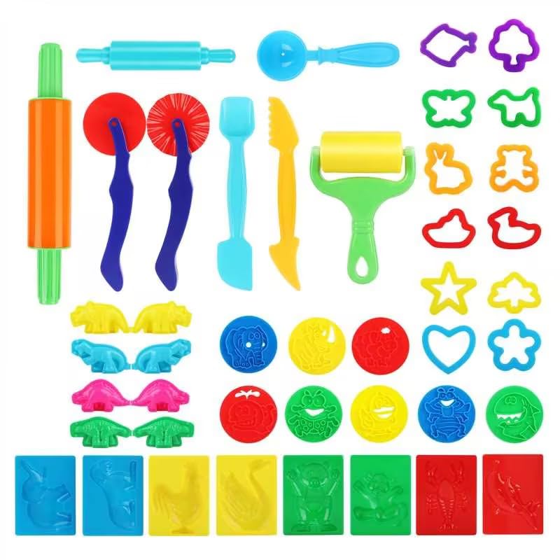 RISVOWO 41 Piezas de Moldes plastilina, Accesorios de Arcilla de Modelado, con Cuchillos de Plástico Rodillo de Masa Dinosaurios Animales, Juego Plastilina, Herramientas Plastilina para Niños