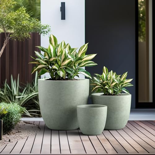 Image of Kante Set of 3 Mint Green Concrete Bowl Planters 18 inch 14 inch 10 inch Dia