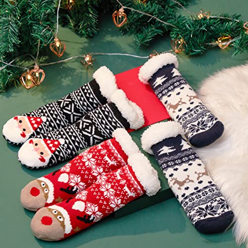 Upenty 3 Pairs Christmas Slipper Socks For Kids Fuzzy Kids Slipper Socks With Non-Slip Grippers, Thick Fluffy Cute Kids Christmas Socks For Boys Girls, Cozy Indoor Winter Socks For 5-8, 9-12 Years #TOP5