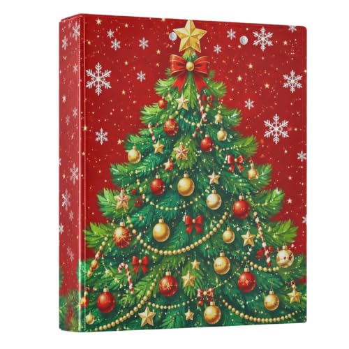 Image of 3 Ring Binder Christmas Tree Snowflakes Red 1.5 inch Binders Three Ring Binders with Clipboard Fit 8.5'' x 11'' Paper 3 Interior PVC Clear Pockets for Office Supplies