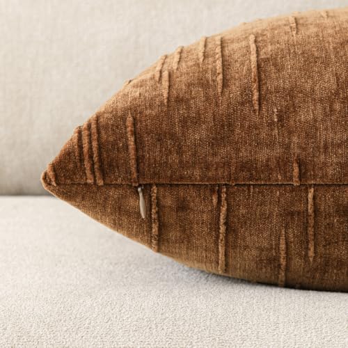 Image of Foindtower Pack of 2 Slubby Textured Chenille Throw Decorative Pillow Covers Square Accent Solid Cushion Cover Fall Cozy Farmhouse Pillow Case for Couch Sofa Bed Living Room 22x22 Inch,Autumn Orange