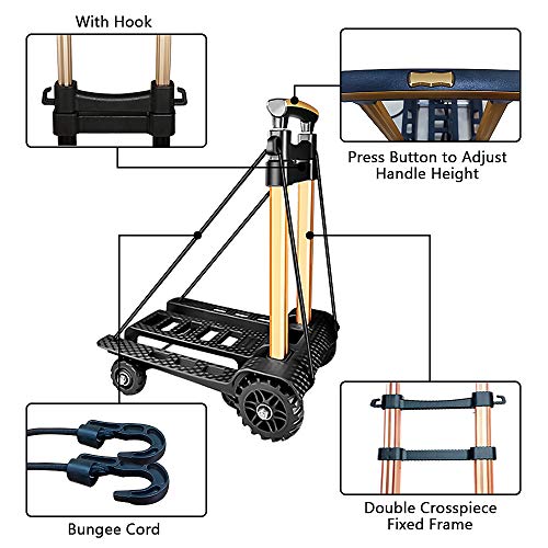 Folding Hand Truck Portable Dolly Compact Utility Luggage Cart With 70Kg/155Lbs Heavy Duty 4 Wheels Solid Construction Adjustable Handle For Moving Travel Shopping Office Use (Black) #TOP3