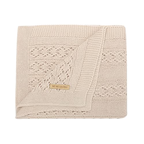 mimixiong Babydecke aus 100% Baumwolle - Neugeborenen Decke atmungsaktive Baby Strickdecke Mädchen/Junge - nachhaltige Kuscheldecke Baumwolldecke (Beige) Cover