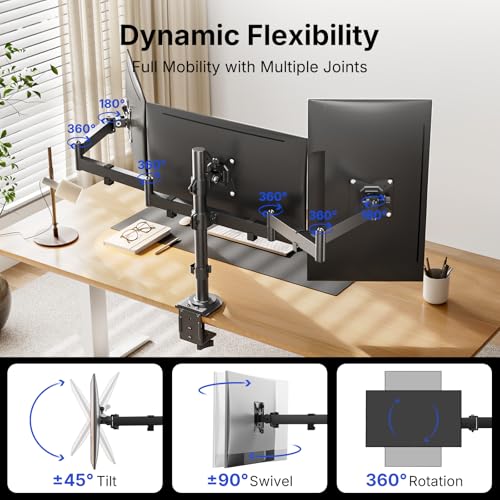 Image of HUANUO Triple Monitor Mount for 13-27 Inch Screens