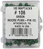 Moore Push-Pin Map Tacks, Dark Green, 100 Tacks