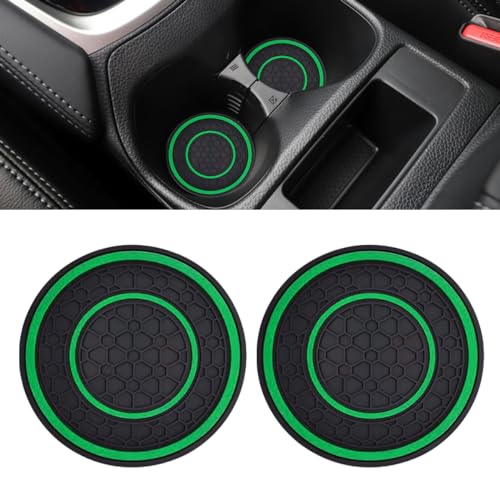 2PCS Car Cup Holder Coasters, 2.75 Inch Auto Non-Slip Anti Dust Cup Mats, Console Cup Holder Insert Coaster Auto Insulated Mats, Universal Interior Accessories for Most Cars (Green)