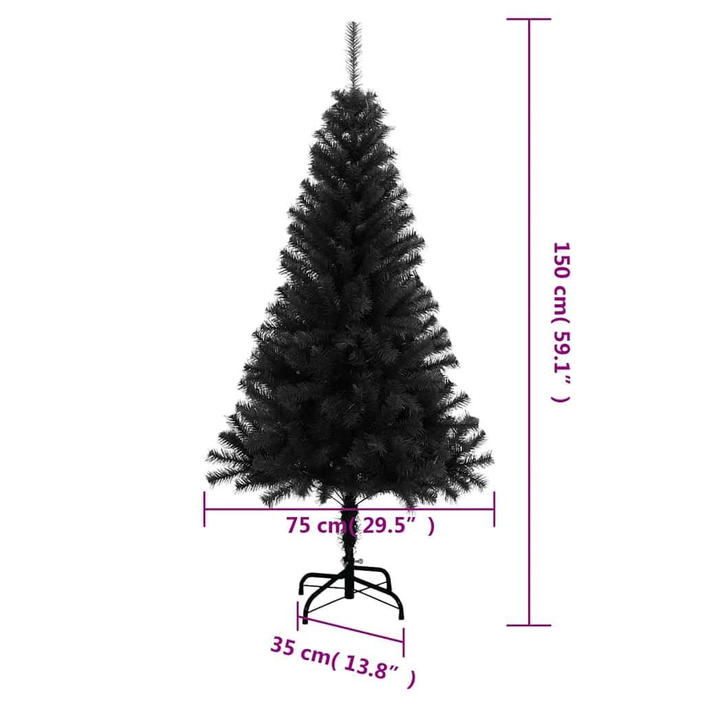 Albero di Natale artificiale nero, 150 cm, in PVC